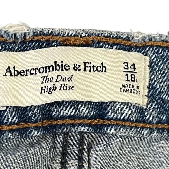 Abercrombie & Fitch The Dad High Rise Distressed Medium Blue Jeans sz 34 / 18L - Picture 16 of 16